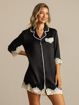 [Black] SilkSilky-CA Pure Silk Lapel Collar Nightshirt 008