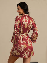 [Wine Dragon] SilkSilky-CA 3/4 Sleeve V Neck Women's Robe 002