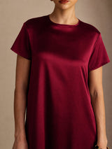 [Dark Red] SilkSilky-CA Short Sleeve Crew Neck Dress 004