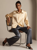 [Champagne] SilkSilky-CA Long Sleeve Lapel Collar Women's Shirt 009