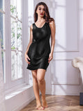 SilkSilky CA Pure Silk Sleeveless Round Neck Nightgown Black 005