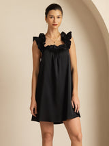 [Black] SilkSilky-CA Sleeveless Square Neck Nightgown 006