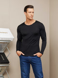 SilkSilky CA Silk Knitted Long Sleeve Round Neck Men's T Shirt Black 003