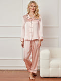 SilkSilky CA Pure Silk Long Sleeve Lapel Women's Pajamas Pink 003