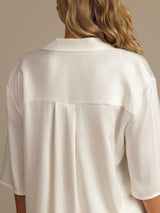 [White] SilkSilky-CA 19Momme Machine-Washable Silk Half Sleeve Notch Collar Women's Pajamas 004