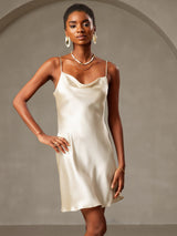 [Light Yellow] SilkSilky-CA Spaghetti Strap Cowl Neck Dress 003