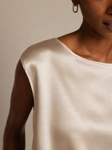 [Beige] SilkSilky-CA Cap Sleeve Round Neck Women's T-Shirt 004