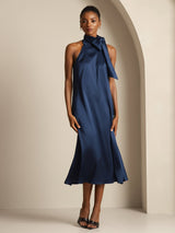 [Dark Blue] SilkSilky-CA Sleeveless Halter Dress 001