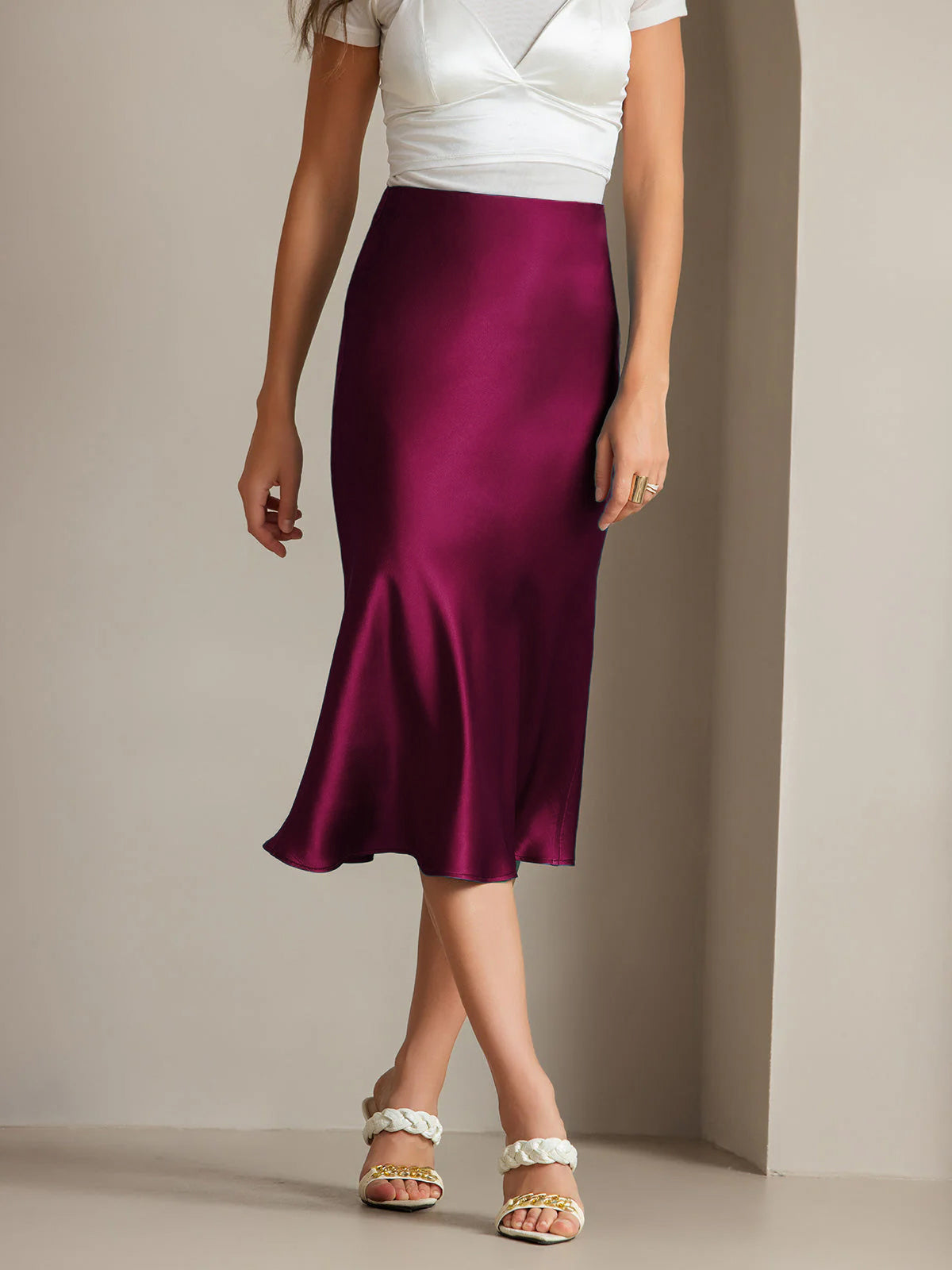 [Dark Red] SilkSilky-CA 19Momme Pure Silk Skirt 001,