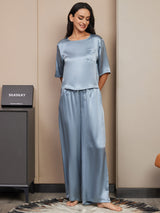 [Grayish Blue] SilkSilky-CA Half Sleeve Round Neck Women's Pajamas 005