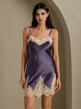 [Purple Gray] SilkSilky-CA Spaghetti Strap V Neck Nightgown 003