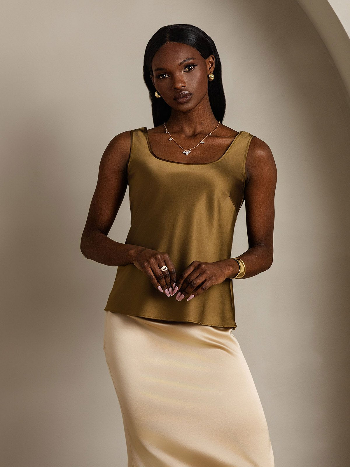 [Brown] SilkSilky-CA 19Momme Silk U Neck Camisole 006