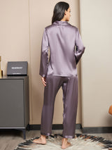 [Purple Gray] SilkSilky-CA Long Sleeve Lapel Collar Women's Pajamas 002