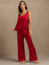 [Wine] SilkSilky-CA 19Momme Machine-Washable Silk Sleeveless Scoop Neck Women's Pajamas 006