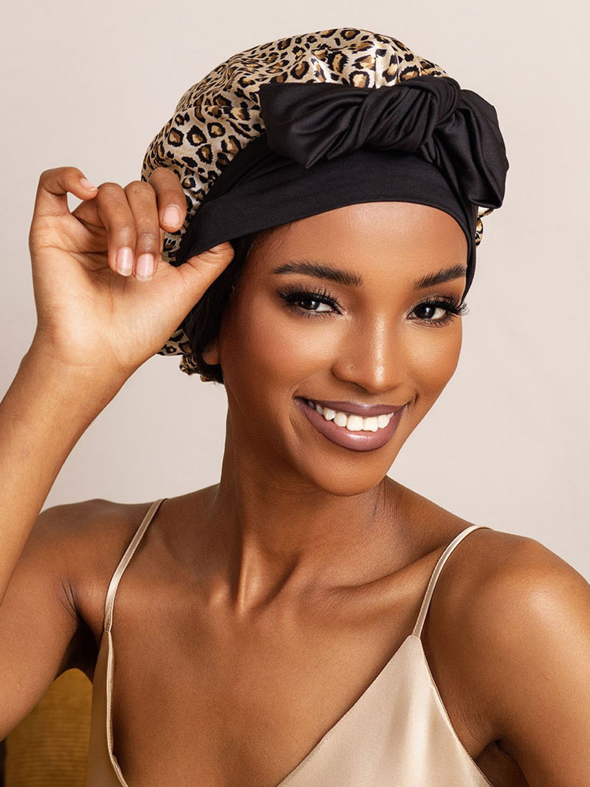 SilkSilky-CA Pure Silk Sleep Cap Leopard 006
