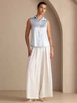 [Light Blue] SilkSilky-CA Sleeveless Lapel Collar Women's Shirt 005