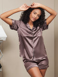 SilkSilky CA Pure Silk Short Sleeve Lapel Women's Pajamas Coffee 003