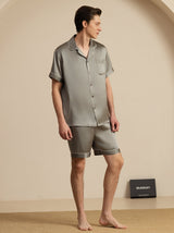 [Grayish Green] SilkSilky-CA Short Sleeve Notch Collar Men's Pajamas 003