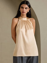 [Champagne] SilkSilky-CA Sleeveless Halter Women's T-Shirt 003