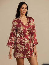 [Wine Dragon] SilkSilky-CA 3/4 Sleeve V Neck Women's Robe 004