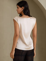 [Beige] SilkSilky-CA Cap Sleeve Round Neck Women's T-Shirt 002