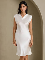 [White] SilkSilky-CA Cap Sleeve V Neck Nightgown 003
