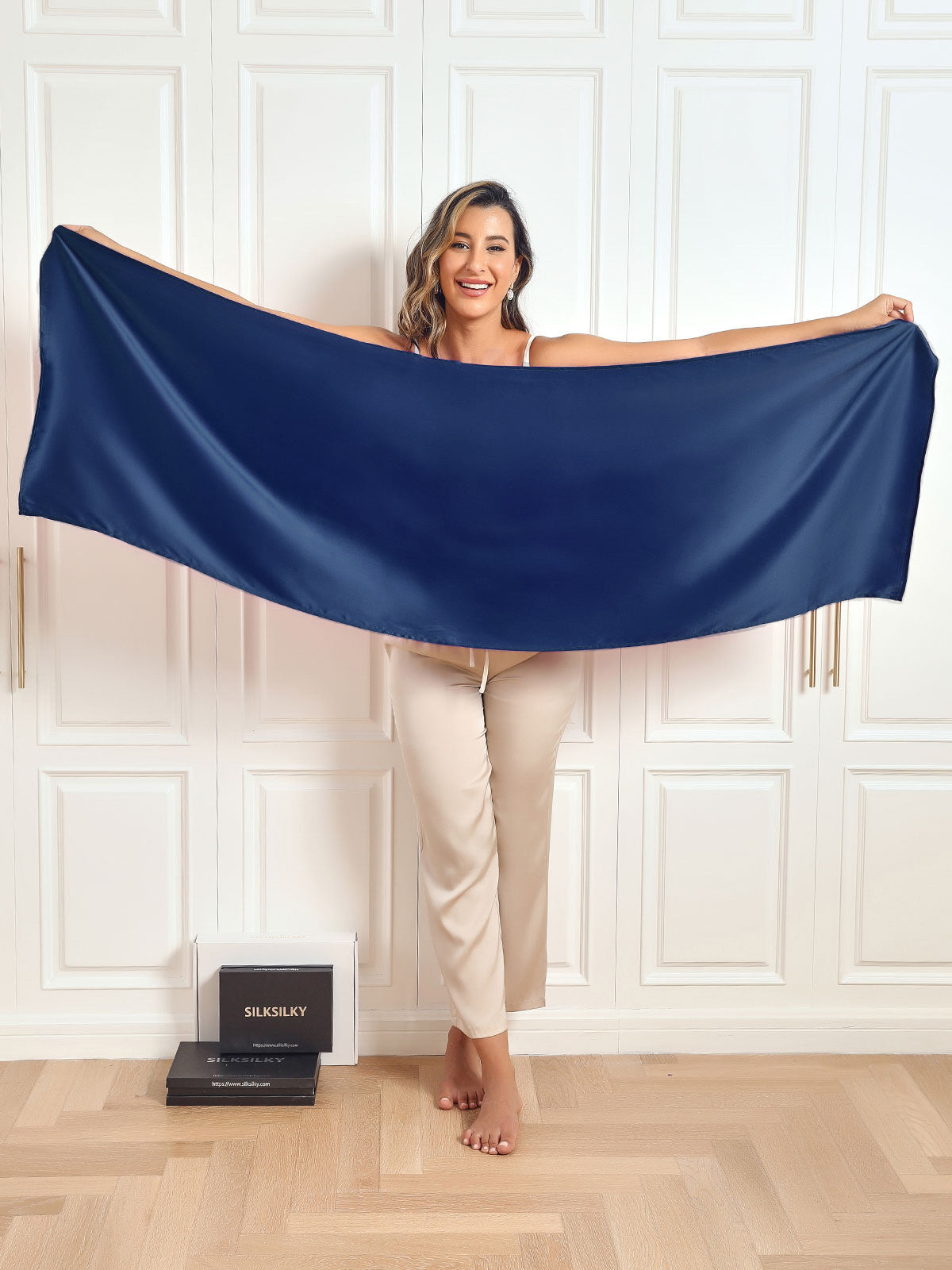 SilkSilky-CA Pure Silk Scarf DarkBlue 002
