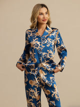 [Navy Dragon] SilkSilky-CA Long Sleeve Lapel Collar Women's Pajamas 006
