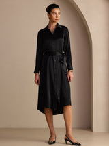 [Black] SilkSilky-CA Long Sleeve Lapel Collar Dress 006