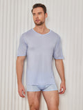 SilkSilky-CA Silk Knitted Short Sleeve V Neck Men's T-Shirt LightBlue 003