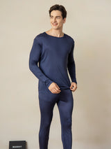 [Dark Blue] SilkSilky-CA Long Sleeve Round Neck Men's Long Johns 002
