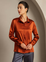 [Caramel] SilkSilky-CA Long Sleeve Lapel Collar Women's Shirt 001