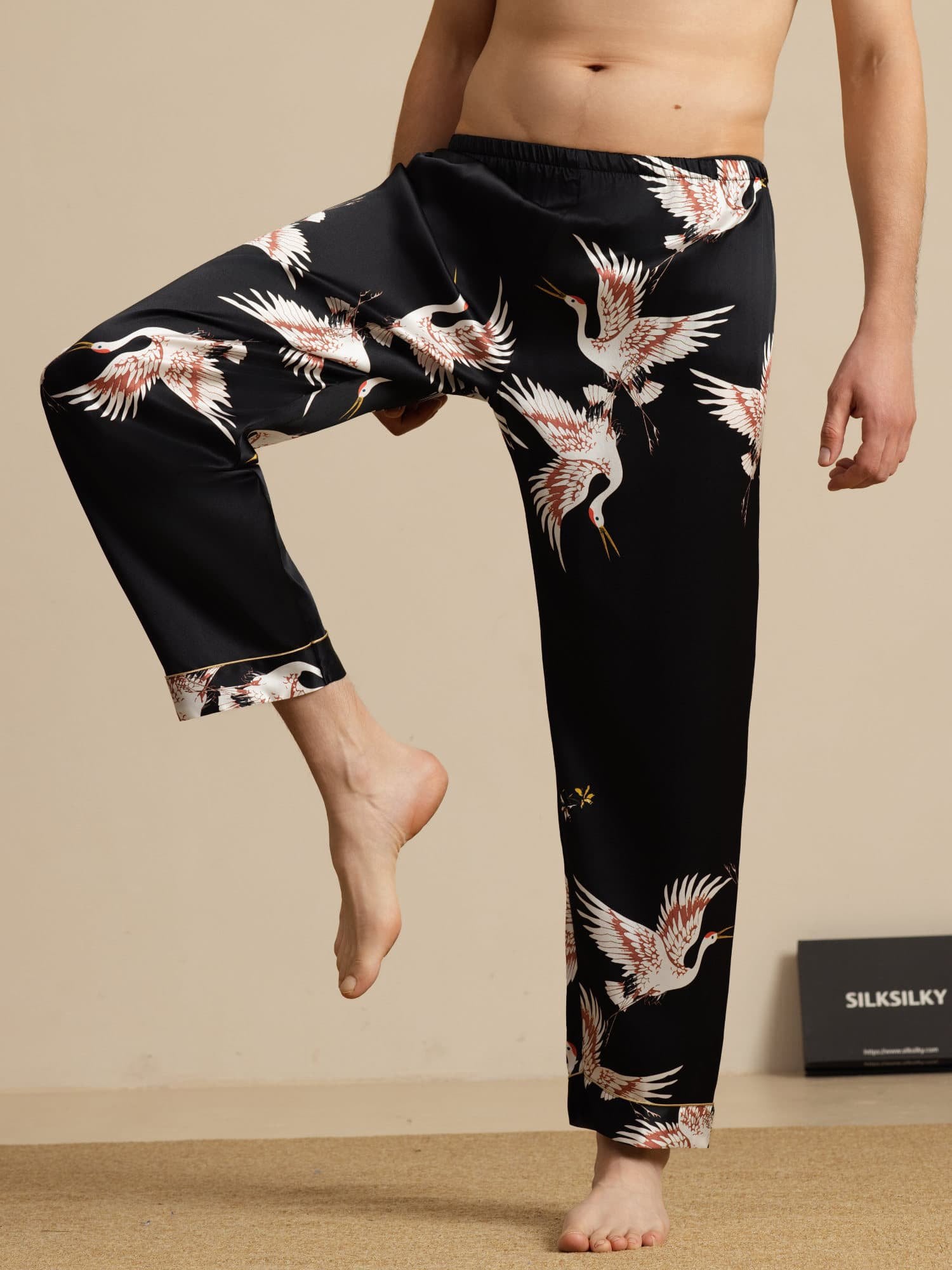 [Black] SilkSilky-CA 19Momme Mens Sleep Bottoms 001
