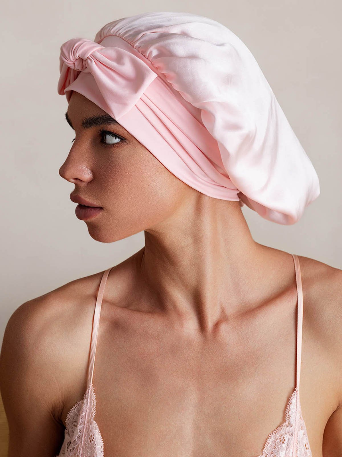 SilkSilky-CA Pure Silk Sleep Cap LightPink 002