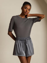 [Gray] SilkSilky-CA Half Sleeve Crew Neck Women's T-Shirt 001