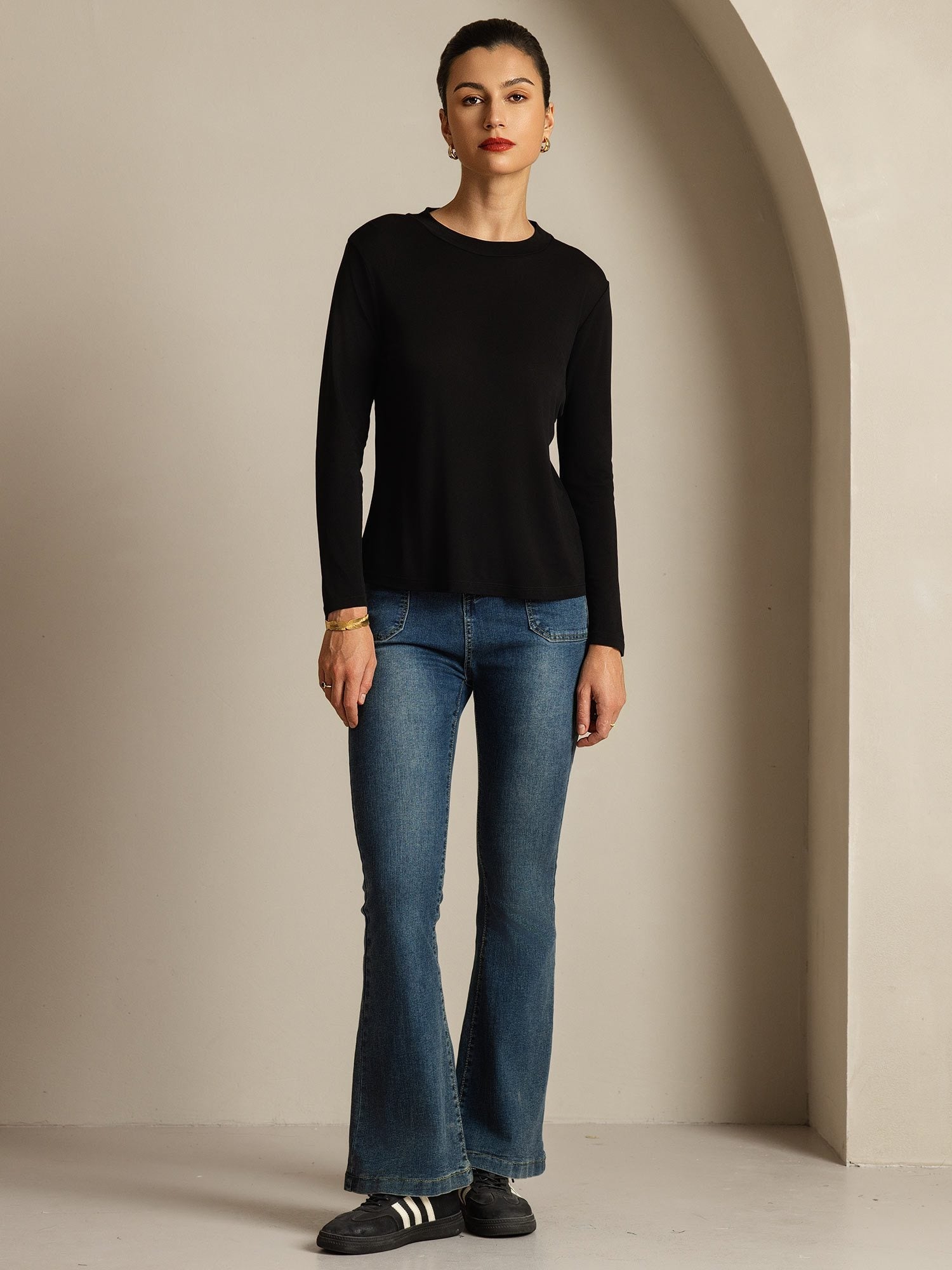 [Black] SilkSilky-CA Pure Silk Womens T-Shirt 008,