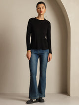 [Black] SilkSilky-CA 100% Silk Jersey Long Sleeve Crew Neck Women's T-Shirt 008