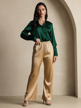 [Dark Green] SilkSilky-CA Long Sleeve Lapel Collar Women's Shirt 009