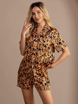 [Black Tiger] SilkSilky-CA Short Sleeve Lapel Collar Women's Pajamas 004