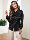 SilkSilky CA 19Momme Silk Long Sleeve Collar Women's Shirt Black 005