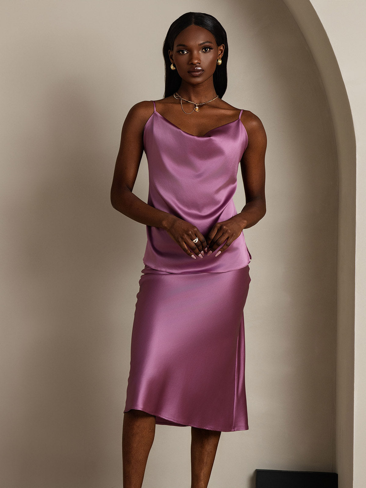 [Deep Purple] SilkSilky-CA 19Momme Silk Cowl Neck Camisole 004