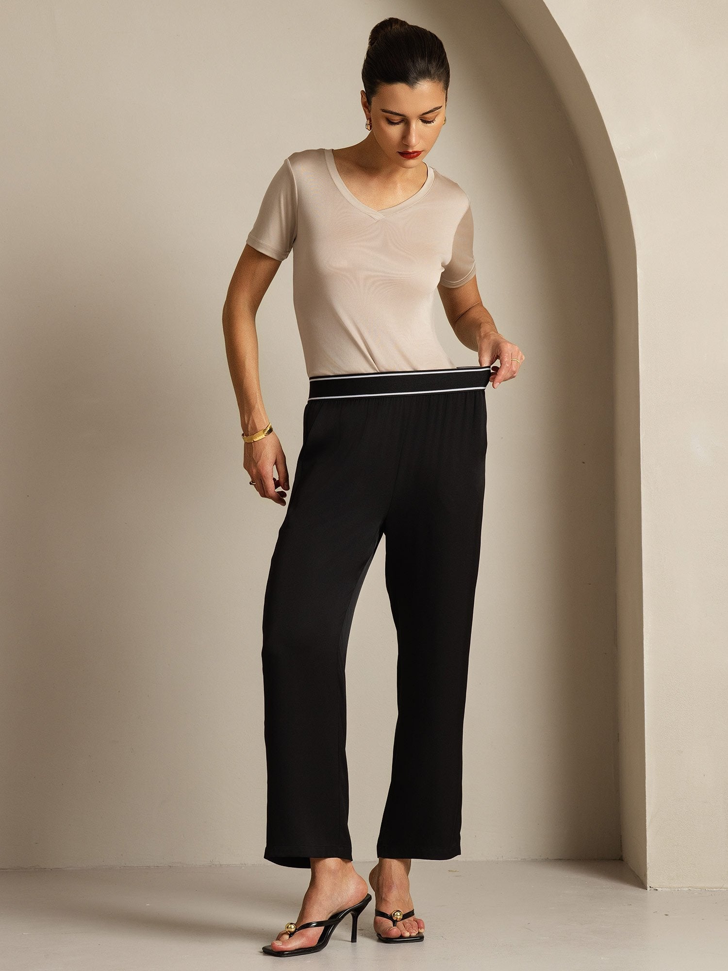 [Black] SilkSilky-CA 22Momme Silk Womens Pants 006