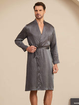 [Black Ginkgo] SilkSilky-CA Long Sleeve V Neck Men's Robe 001