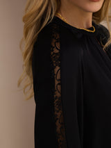[Black] SilkSilky-CA Long Sleeve Keyhole Neck Women's Blouse 006