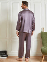 [Purple Gray] SilkSilky-CA Long Sleeve Notch Collar Men's Pajamas 002