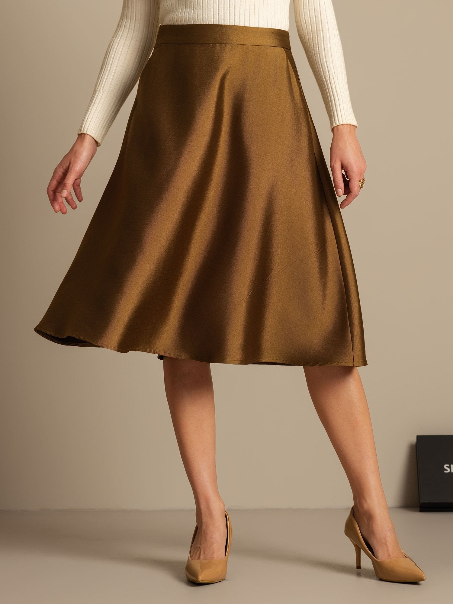 [Bronze] SilkSilky-CA 32Momme Silk-Wool Blend Skirt 003,