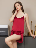 SilkSilky CA Pure Silk Sleeveless Boat Neck Camisole Set Wine 006