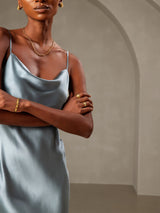 [Grayish Blue] SilkSilky-CA Spaghetti Strap Cowl Neck Dress 006
