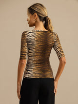 [Tiger] SilkSilky-CA 100% Silk Jersey Half Sleeve Scoop Neck Women's T-Shirt 002