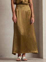 [Brown] SilkSilky-CA 19Momme Stretch Silk Charmeuse Skirt 001